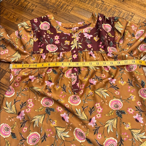 LOFT Floral Blouse Mustard Burgundy Long Sleeves Women's Small - Picture 13 of 14